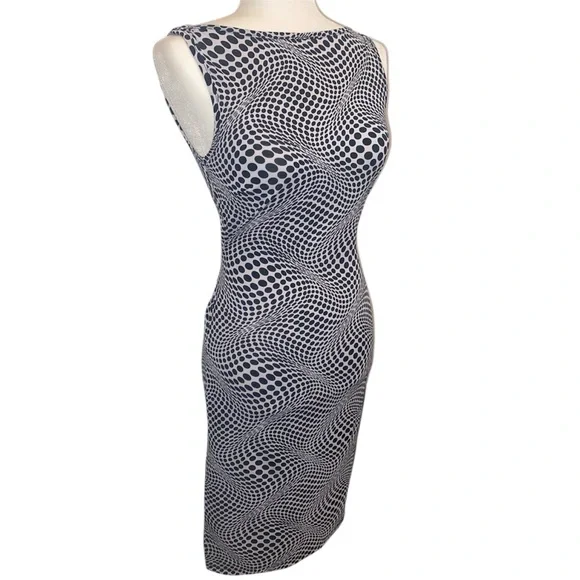 Vtg XXI Sleeveless Black and White Swirl Sheath Dress - Picture 2 of 9